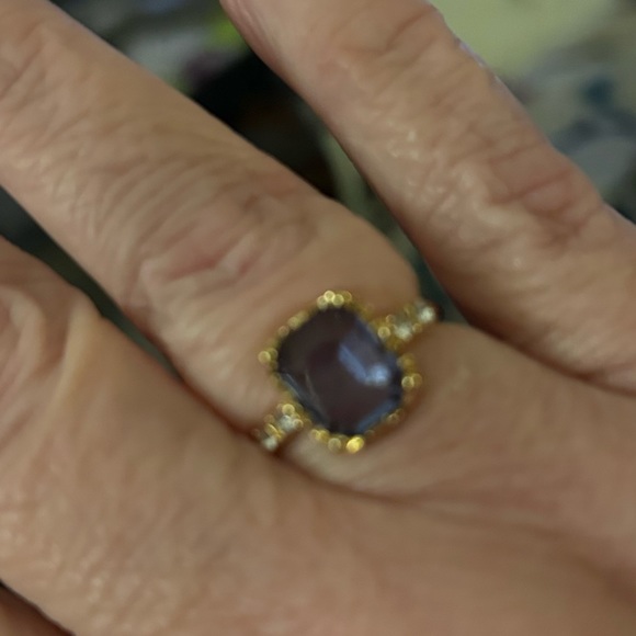 ♥️Ring Emerald Cut Center,Blue stone,White rounds SEMI PRECIOUS STONES,18KTSTS - Picture 3 of 9